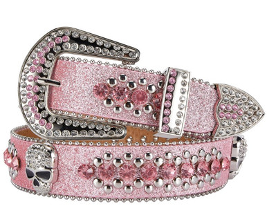 アクセサリーその他 Nodress Pink Rhinestone Rivet Leather Armlets Unisex Rhinestone Bling Belt - Pink and Silver - Skulls