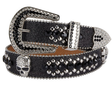 Unisex Rhinestone Bling Belt - Black and Silver - Skulls  display picture 3