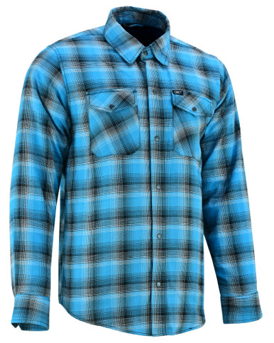 Flannel Motorcycle Shirt - Men's - Up To Size 5XL - Blue and Shaded