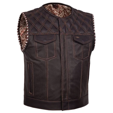 Leather Motorcycle Vest - Men's - Brown - Brex - Up To 6XL