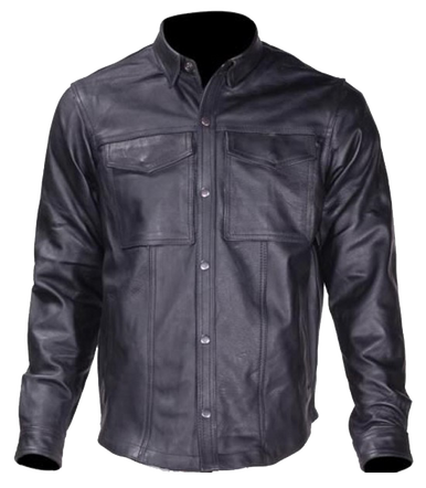 man777ページ Leather Shirt - Men's - Snap Closure - Black - MJ777-SS-DL