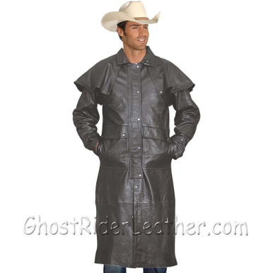 Mens leather sales duster coat