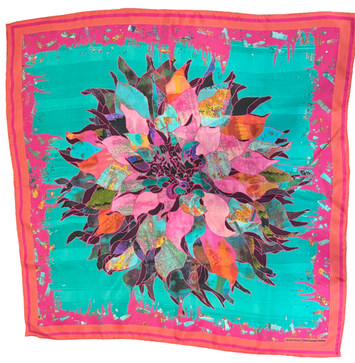 Big Dahlia Energy Silk Twill Scarf | Double-Sided 90 cm