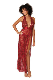 Garnet Lace Halter Gown with G-string