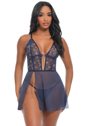 Bleu Embroidered Babydoll