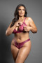 Berry Lace & Leatherette Zipper Bralette & Panty