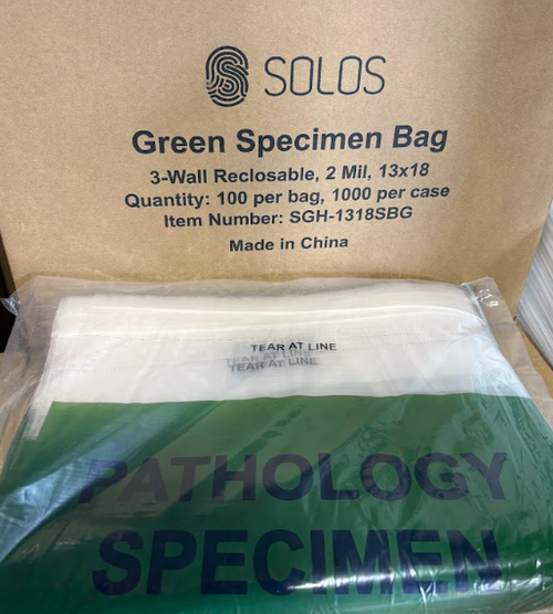 Green Specimen Bags 13x18