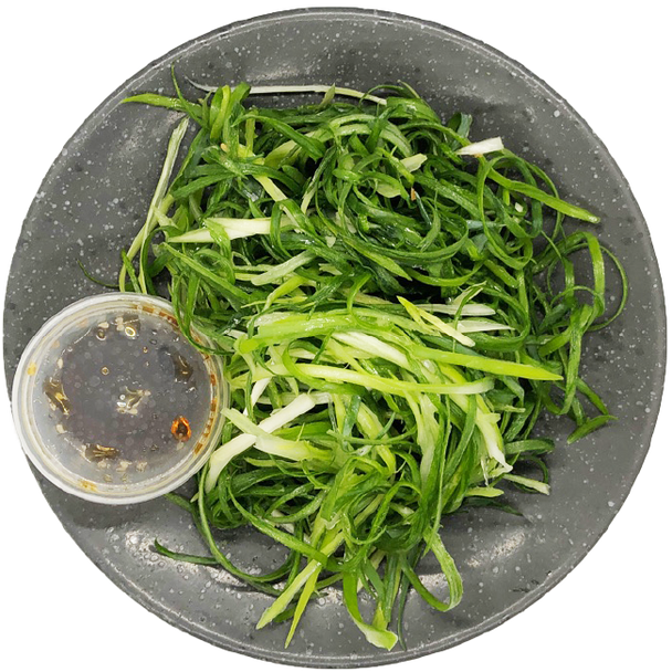 Simply wash spring onion and then pour sauce with sesame oil when you have it at home.
Enjoy it with any meat.