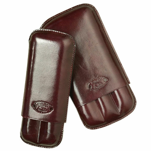 Cuban Crafters Sienna Brown Leather Cigar Cases 3 Fingers