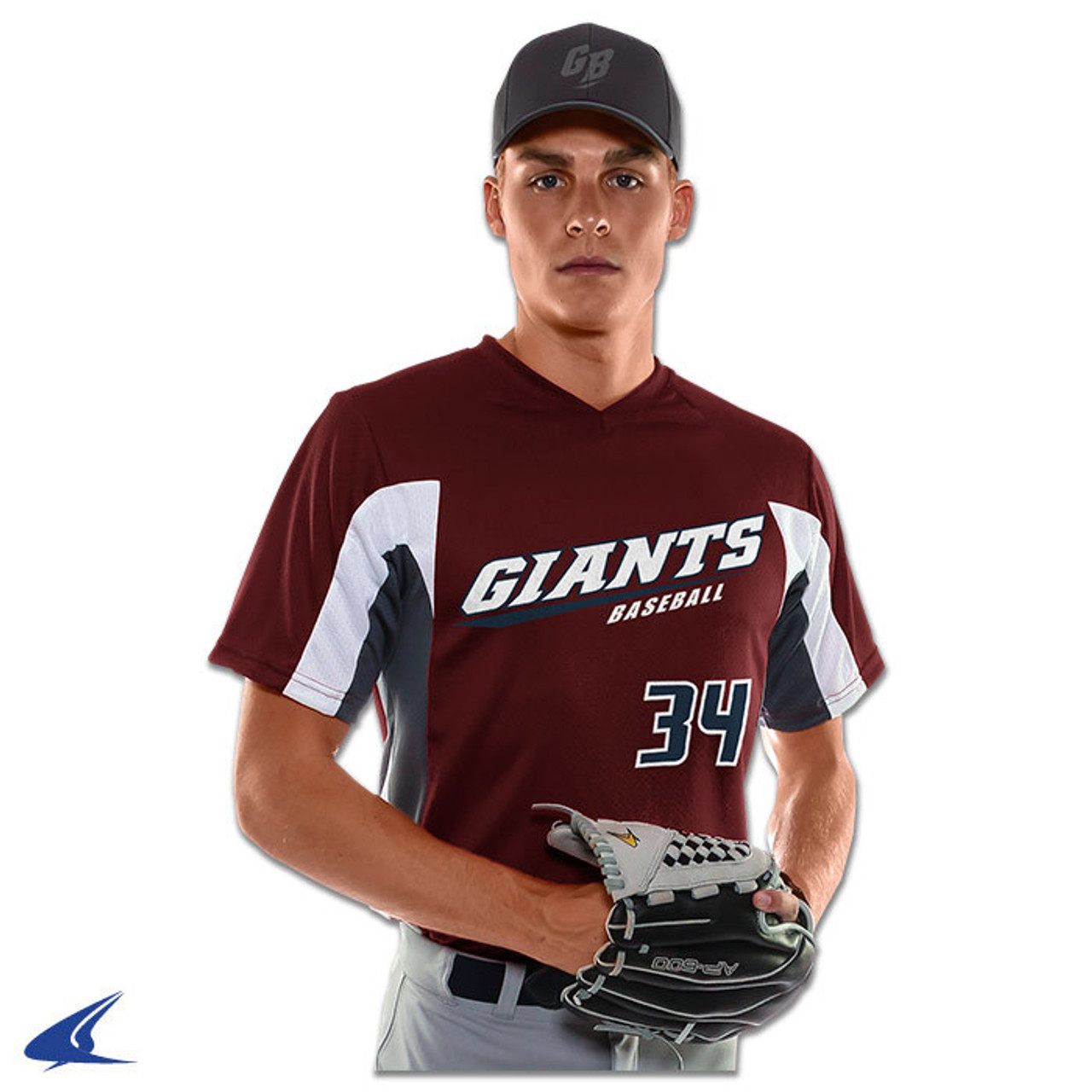 Champro Relief V-Neck Baseball Jersey Adult Small Maroon \/ Graphite \/ White