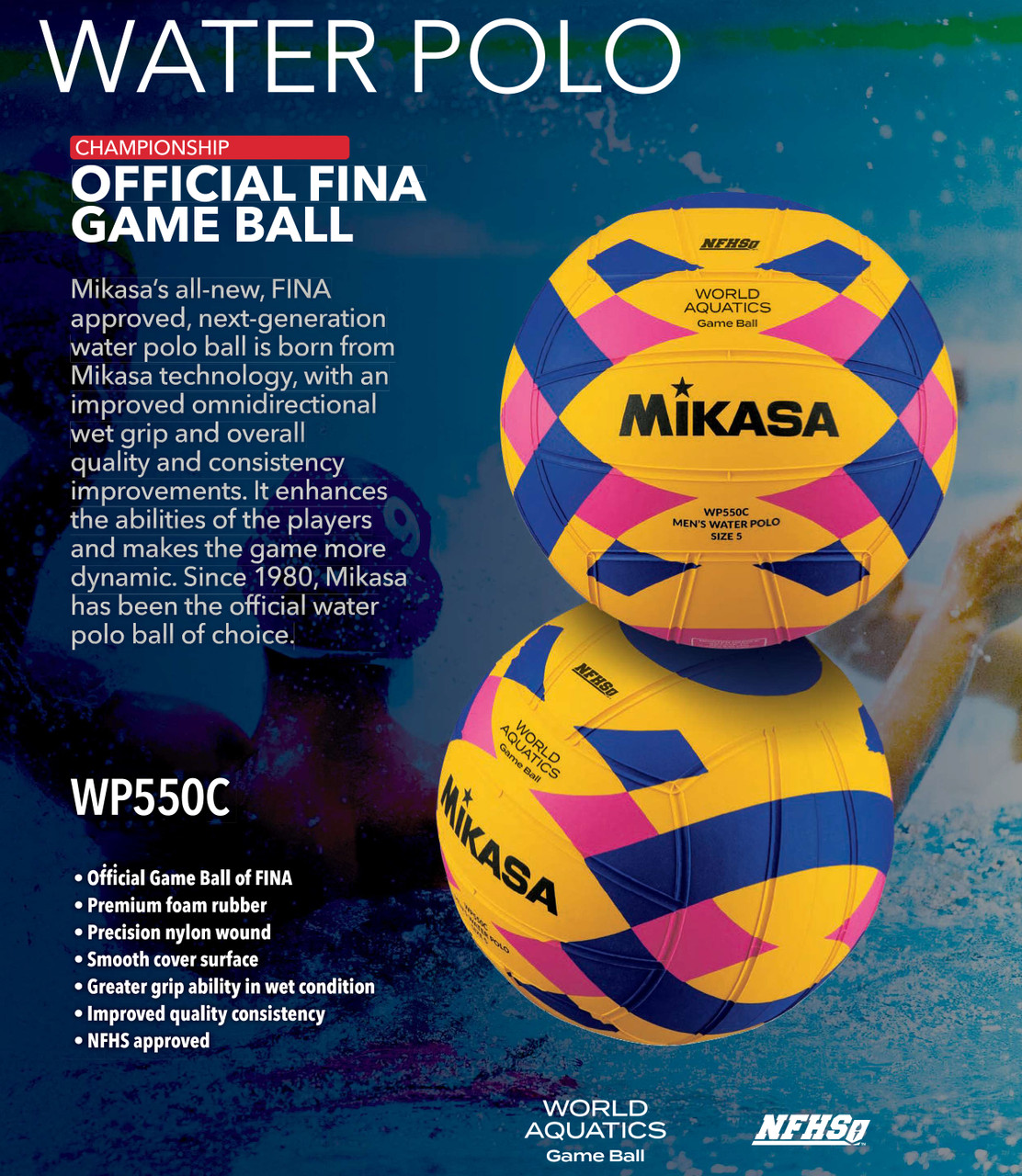 Mikasa FINA Game Water Polo Ball - Athletic Stuff
