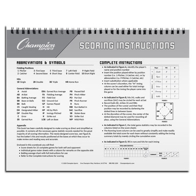 Champion Sports Baseball Scorebook