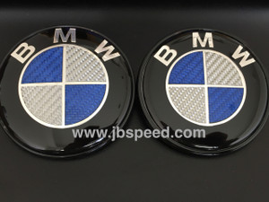 BMW Blue Real Carbon Fiber Emblem Replacement with Painted Black Ring For E93/E93 M3 (Hood + Trunk Set)