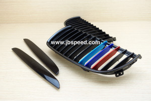 JBSPEED Gloss Black Grills with Metallic Painted M// Stripes for BMW E90 Pre Facelift