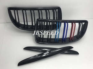 JBSPEED Dual Slat Gloss Black Grills with Metallic Painted M// Stripes for BMW E90 Pre Facelift (Pre Lci)