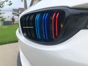JBSPEED Dual Slat Gloss Black Grills with Metallic Painted M// Stripes for BMW F10/F11
