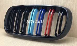 JBSPEED Dual Slat Gloss Black Grills Replacement with Painted M// Stripes for BMW F15/F16/F85/F86