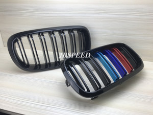 JBSPEED Dual Slat Gloss Black Grills Replacement with Metallic Painted M// Stripes  for BMW F15/F16/F85/F86