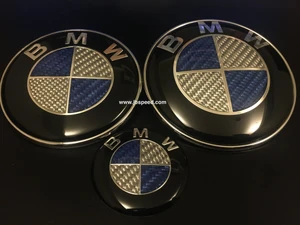 Blue Real Carbon Fiber Emblem Replacement with Silver Ring For E92/E92 M3 (Hood + Trunk Set)