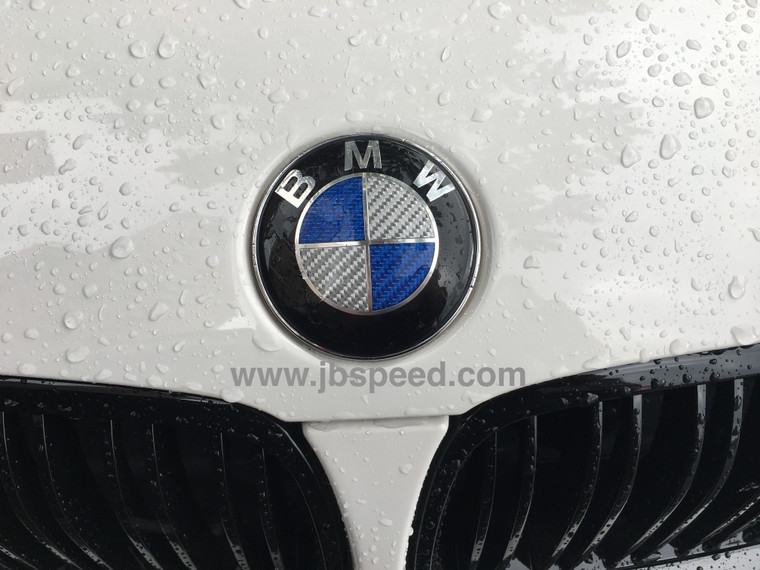 Blue Carbon Fiber Emblem Replacement with Silver Ring For G80 M3 (Hood + Trunk Set)