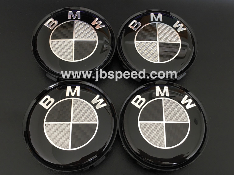 Black Real Carbon Fiber Wheel Center Cap Replacement Set with Gloss Black Painted Ring (68mm)