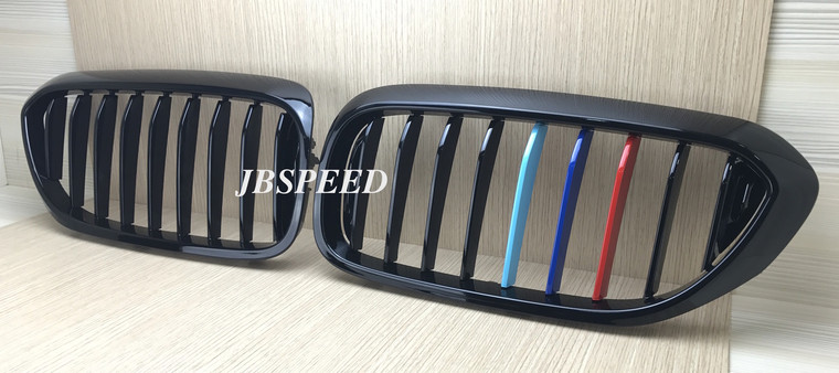 JBSPEED Single Slat Gloss Black Grills with Painted M// Stripes for BMW G30/F90 M5