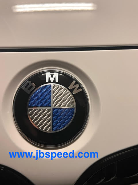 Blue Real Carbon Fiber Emblem Replacement with Silver Ring For E92/E92 M3 (Hood + Trunk Set)