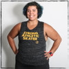 This is the front of the Strong Athletic Skater Black Marble Flowy Muscle Tank with Yellow Ink. This tank comes in sizes S-2XL. The fit is meant to be flowy and stretchy, with arm-holes that are slightly larger than the average tank. This makes is to that you can generally see a bit of what ever you might have underneath the shirt, including bras or smaller tanks. We print this design on the very popular Bella Canvas Flowy Muscle Tank, Style No. 8803. #strongathleticskater , #strongathletic , #strongathleticskaters , #rollerderby , #rampskater , #bowlskater