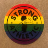 This is the Strong Athletic Logo Sticker with Rainbow background. Strong Athletic is a proud member of the LGBTQIA+ Community. We support queer athletes. 