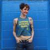 This is the front of the Strong Athletic Queer Deep Heather Teal with Yellow Ink Crop Racerback Tank Top by Strong Athletic. It's important to be visible and especially important for kids to see that being Queer is normal.  #strongathletic #strongathleticqueer , #queerathlete , #lgbtqia2s , #lgbt , #gayathlete , #queersinsport