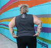 This is the back of the Strong Athletic Human Crew Neck Muscle Tank Grey with White Ink. This tank is stretchy and comfy.  