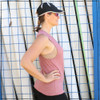 This is the Side View of the Strong Athletic Mom Flowy Muscle Tank Heather Mauve with Black Ink. The arm holes for this tank are slightly larger than average and sometimes tanks like this are referred to as "drop arm" or "dropped arm". In the photo you can see the bra that Devon is wearing. This is the Bella Canvas Tank, style number 8803. This tank has a bit of a scoop neck and is designed to be flowy, rather than tight fit.