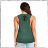 This is the Strong Athletic Human Muscle Tank printed on dark green fabric with black ink. The Strong Athletic logo is printed between the shoulder blades on the back of the tank. 