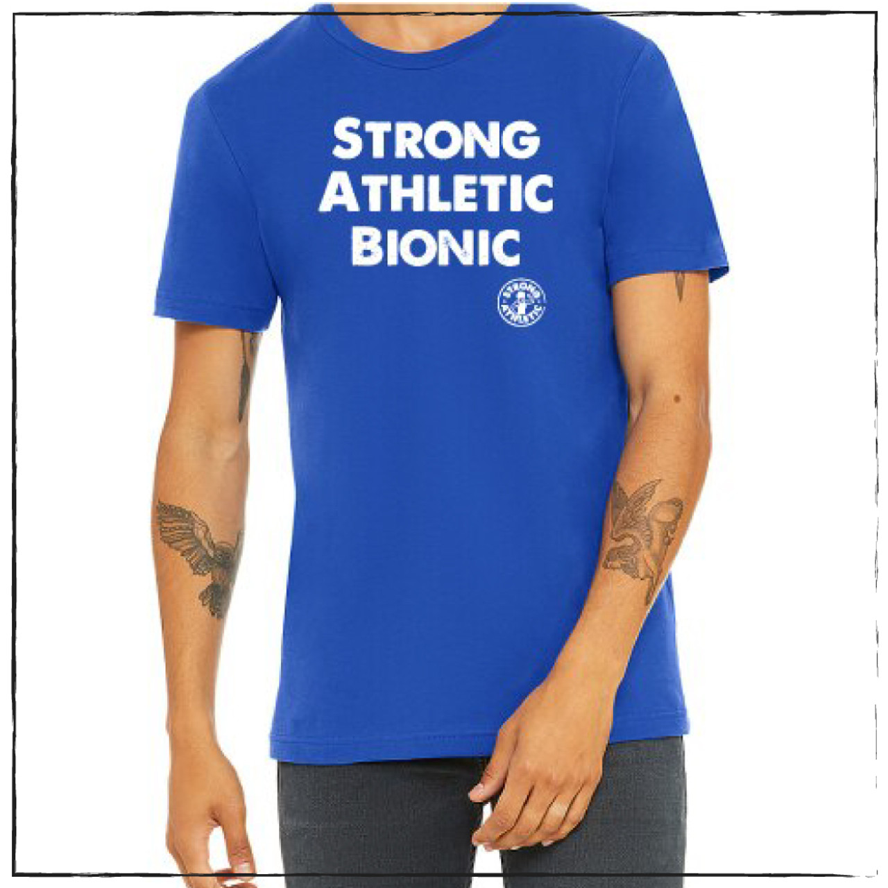 blue athletic shirt