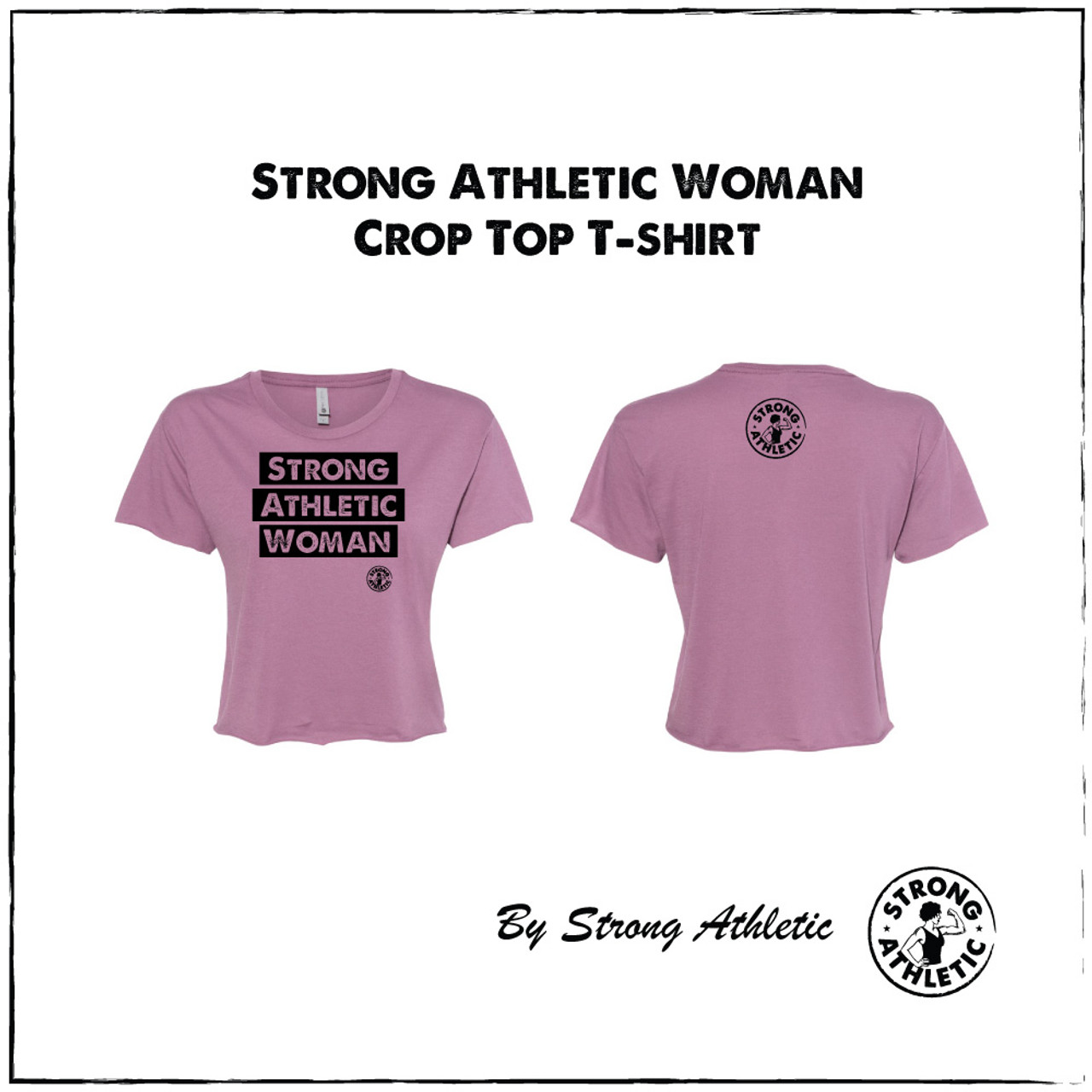 Strong Athletic Woman Crop Top T-Shirt on Shiraz Purple Fabric with Black  Ink