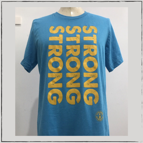 Strong Strong Strong Crew Neck T-shirt Heather-Aqua with Yellow Ink T-shirt