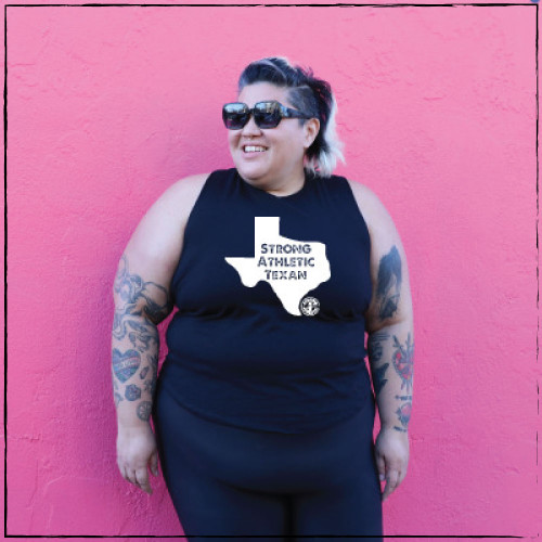 This is the Strong Athletic Texan Crop Top Racerback Tank that Strong Athletic created for all of the proud, strong Texans in the world. Tell the world who you are in this Texas-pride shirt!