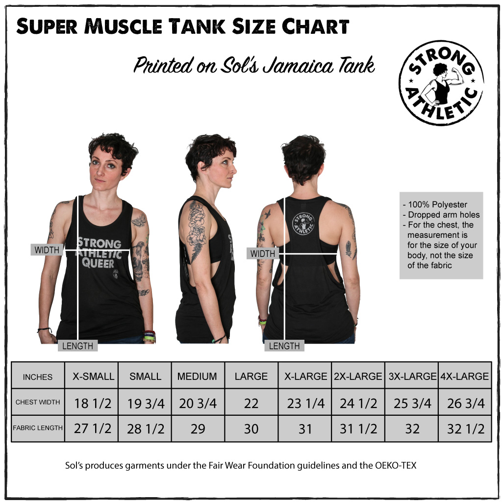 Sol's Super Muscle Jamaica Tank Size Chart by Strong Athletic