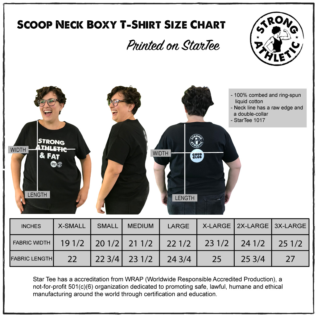 Scoop Neck Boxy T-shirt by Star Tee Size Chart