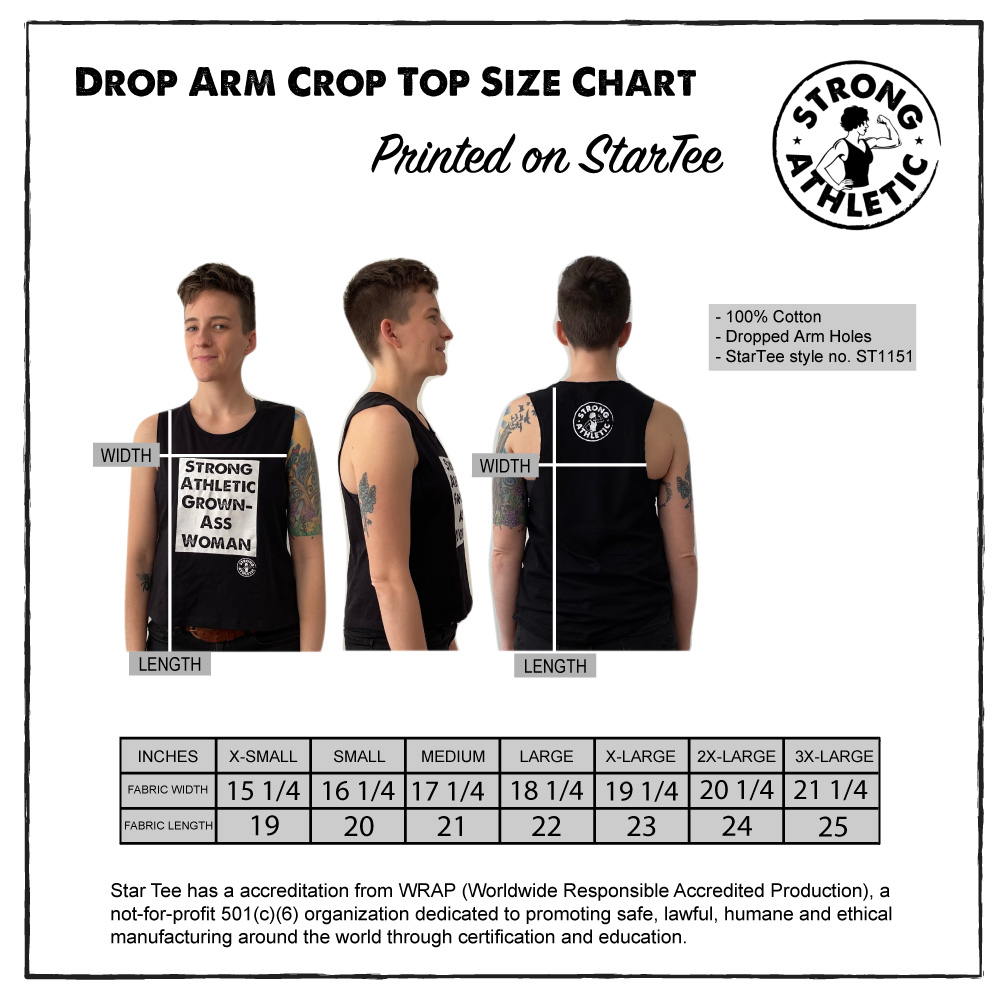 StarTee Dropped Arm Muscle Tank Top Size Chart for Strong Athletic