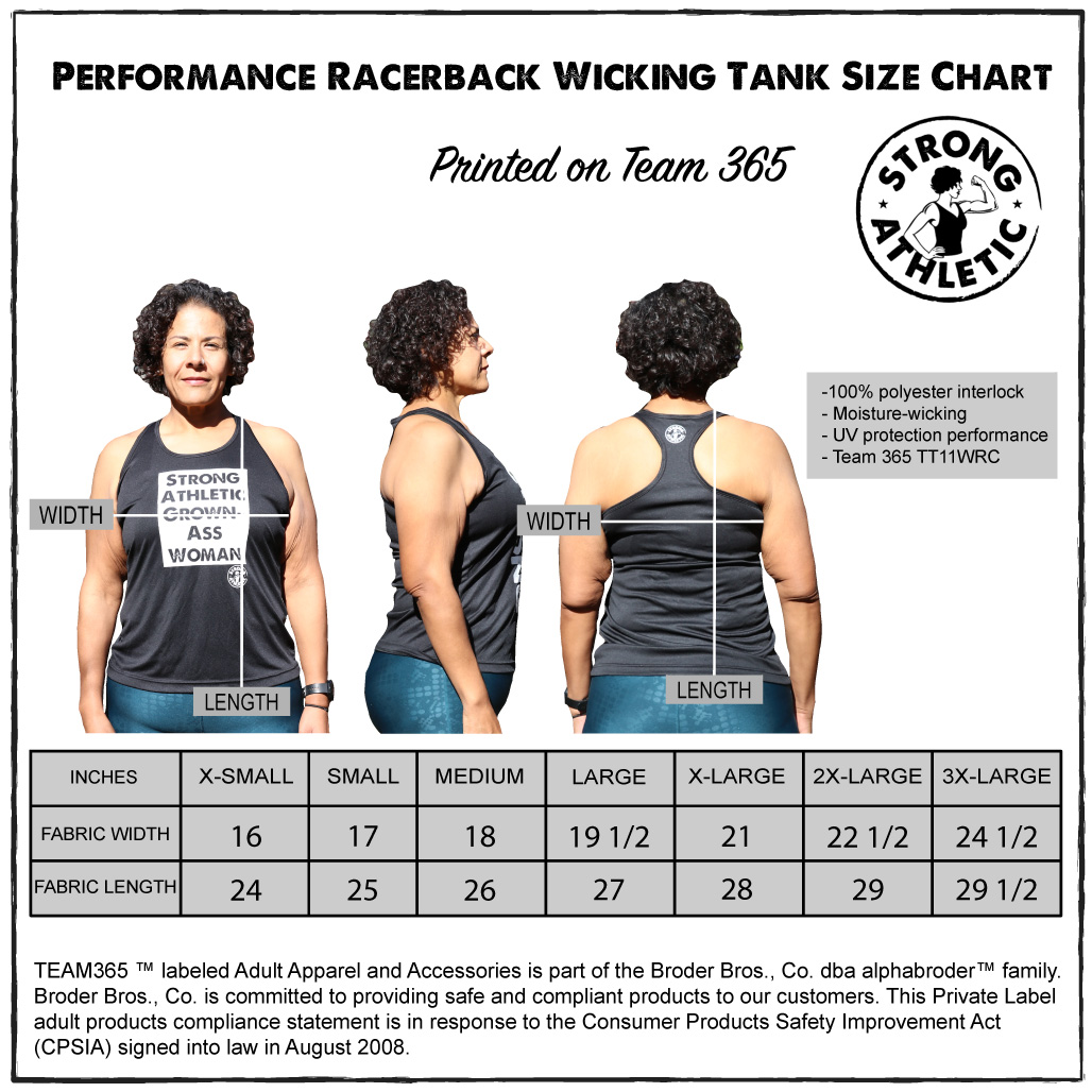 Team 365 Performance Racerback Wicking Tank Size Chart