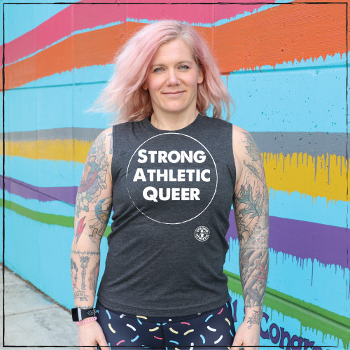 Strong Athletic Queer Crew Neck Muscle Grey Tank for LGBT+ Athletes
