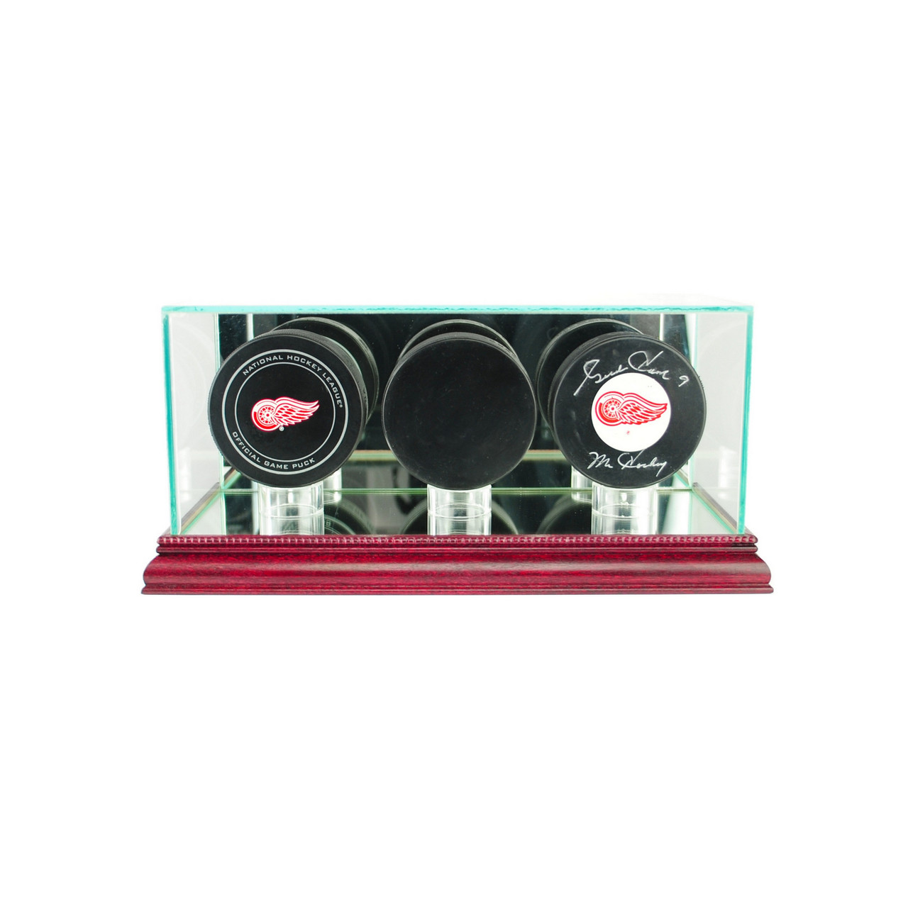 Perfect Cases Triple Hockey Puck Display Case - Walnut