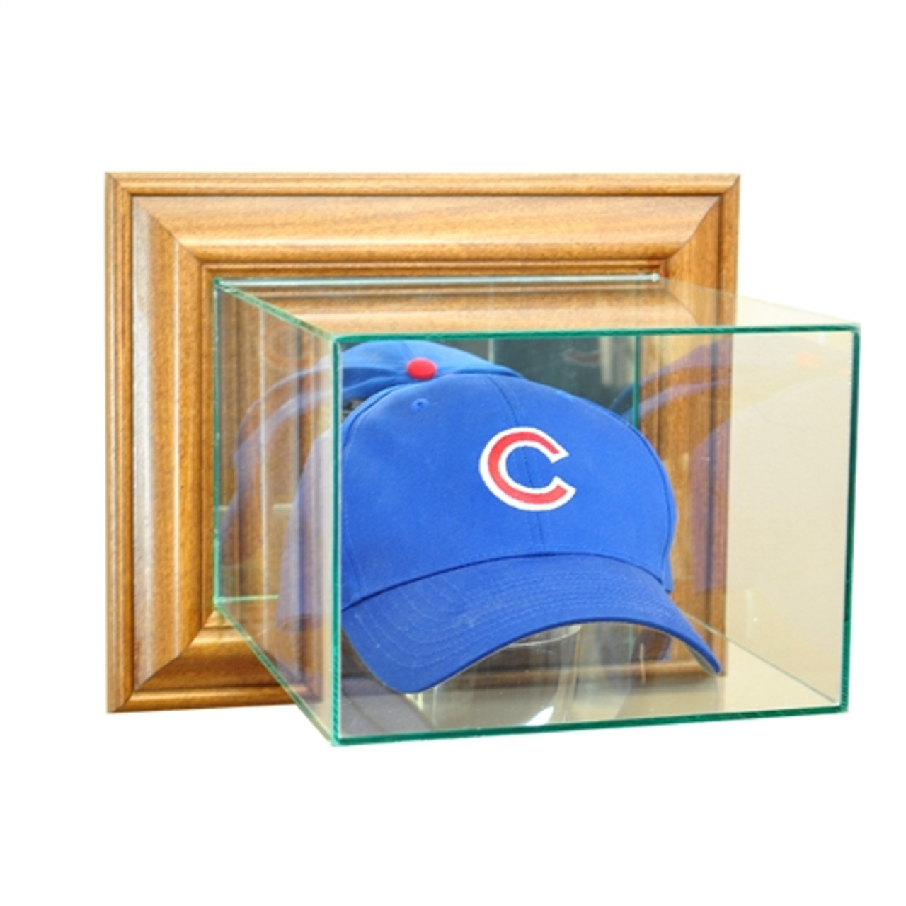 ETCHED GLASS BASEBALL CAP - HAT DISPLAY CASE - WOOD BASE CHOICE: Custom  Display Case