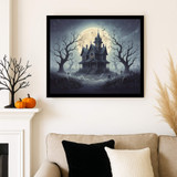 Haunted House in a Forest with a Cemetary Halloween Print