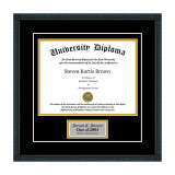 diploma inside a square black personalized diploma frame with gray engraving rectangle