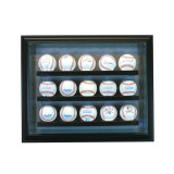 15 Baseball Cabinet Style Display Case Black w/ Grey Suede