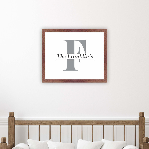 Last Name Initial Framed Sign Print | Big Initial with Last Name | Personalized Framed Print - Printed on High Quality Canvas Paper