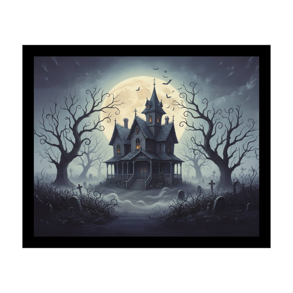 Haunted House in a Forest with a Cemetary Halloween Print
