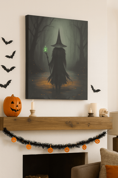 Witch with Green Light in Forest Halloween Print